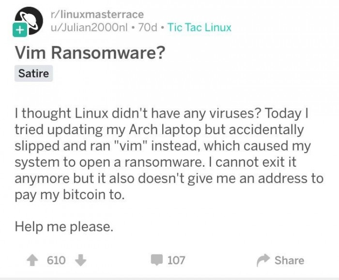 Vim ransomware on r/linuxmasterrace