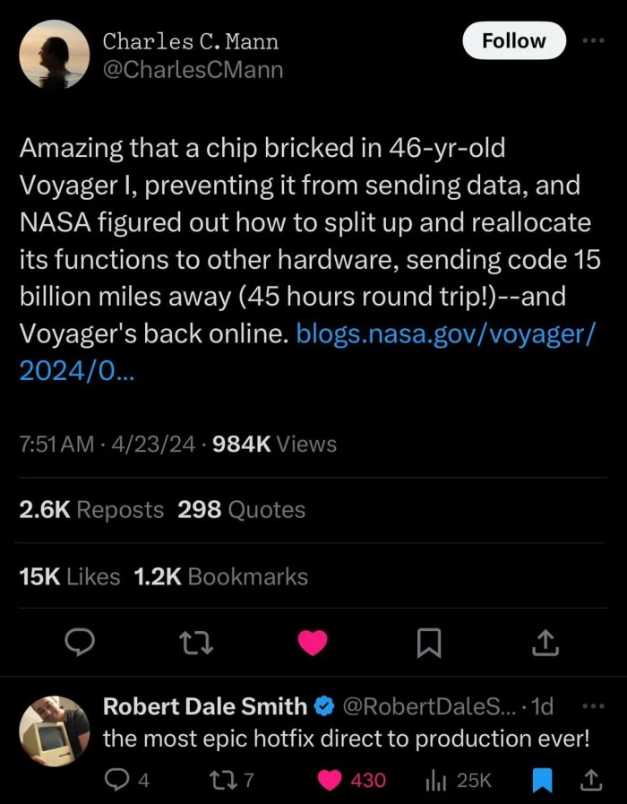 NASA sending code in space
