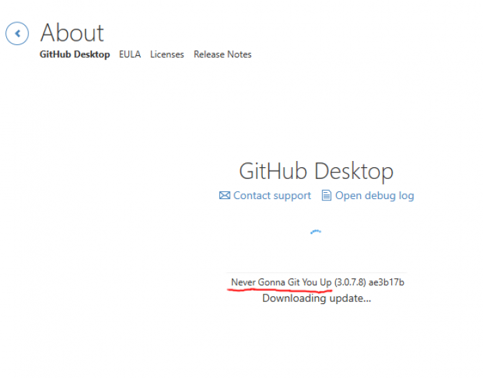 Github Desktop update screen