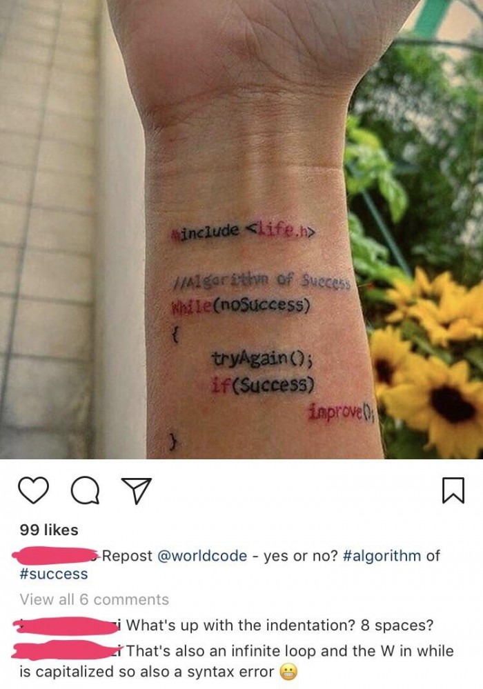 The tattoo artist doesn't code
