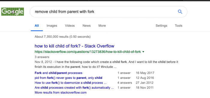 remove child from parent with fork