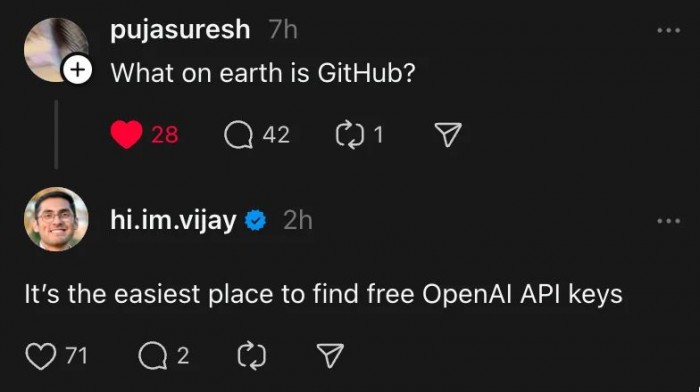 OpenAI keys on GitHub