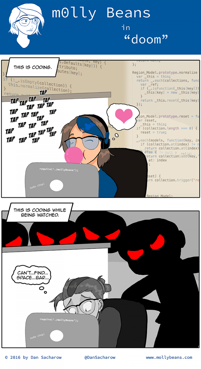 Coding V.S. Coding while being watched