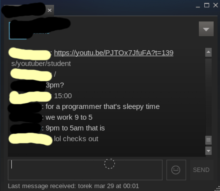 So I've just had this exchange on Steam ...