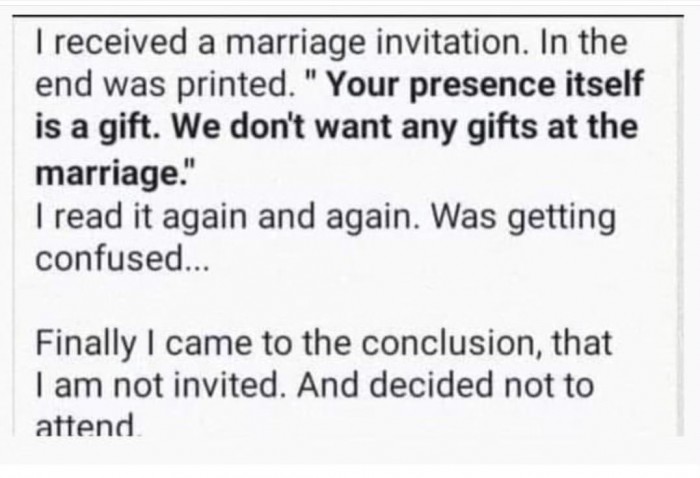 Wedding invitation declined