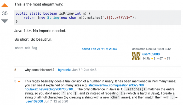 SO: An "elegant" way to write an isPrime(int) method. [java][performance][algorithm][primes]