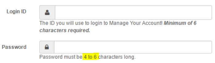 Password must be 4 to 6 characters long