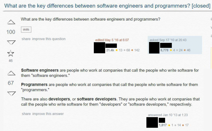 Software engineers vs programmers
