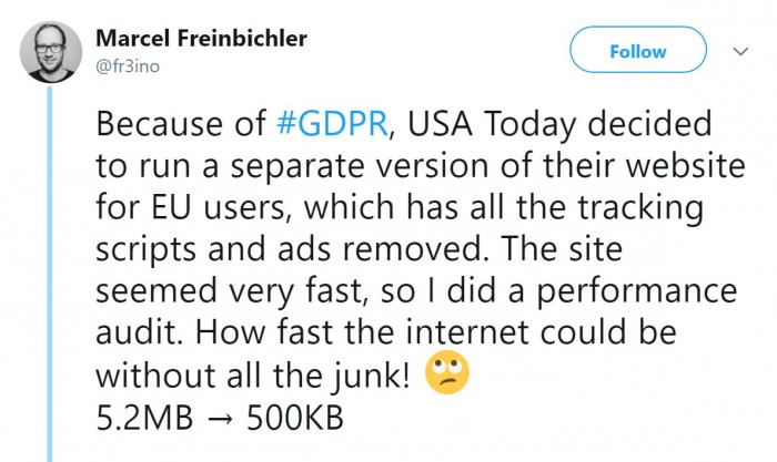 Forget about gzipping, minification, ahead of time compilation and code splitting, GDPR is the ultimate optimization tool