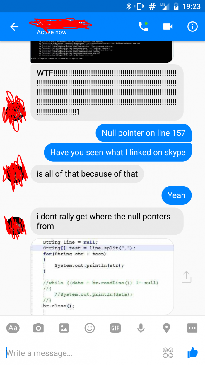 My friend wanted to know why he got a null pointer.