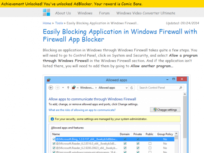 Achievement Unlocked! You've unlocked AdBlocker. Your reward is Comic Sans.