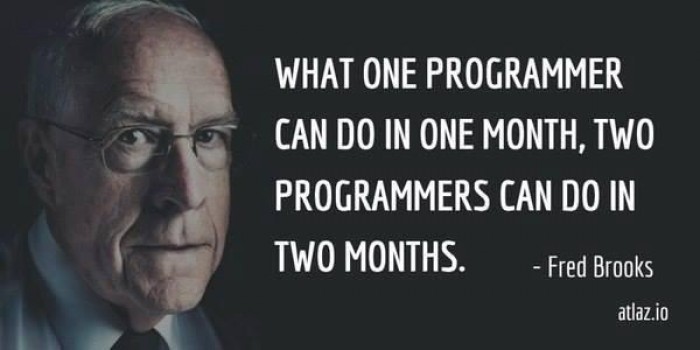 What one programmer can do in one month, two programmers can do in two months